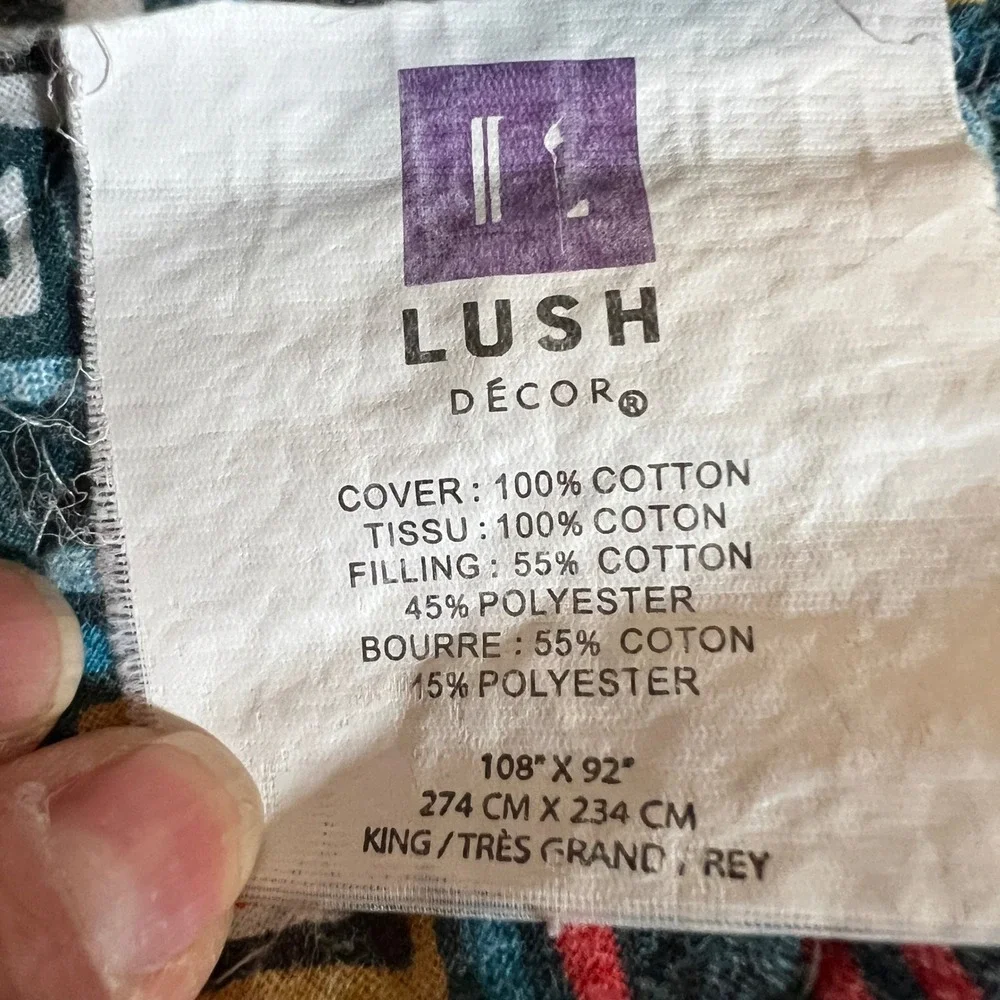 Lush Decor King Quilt Set Bohemian Stripe Reversible 3pc‎ 100 % Cotton Bedding